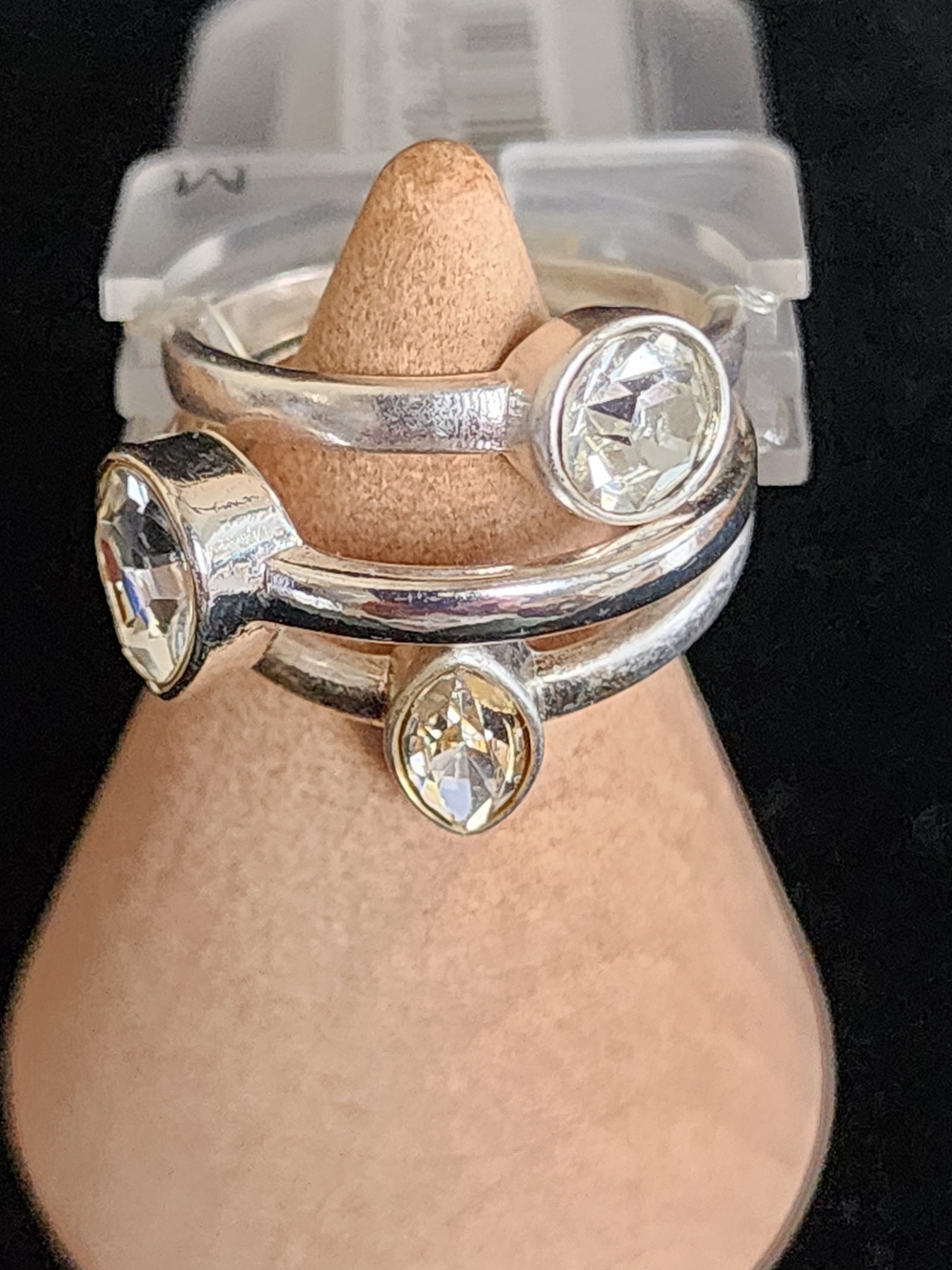 Silver Stacking Rings with Clear Crystal Accents - Women Jewelry